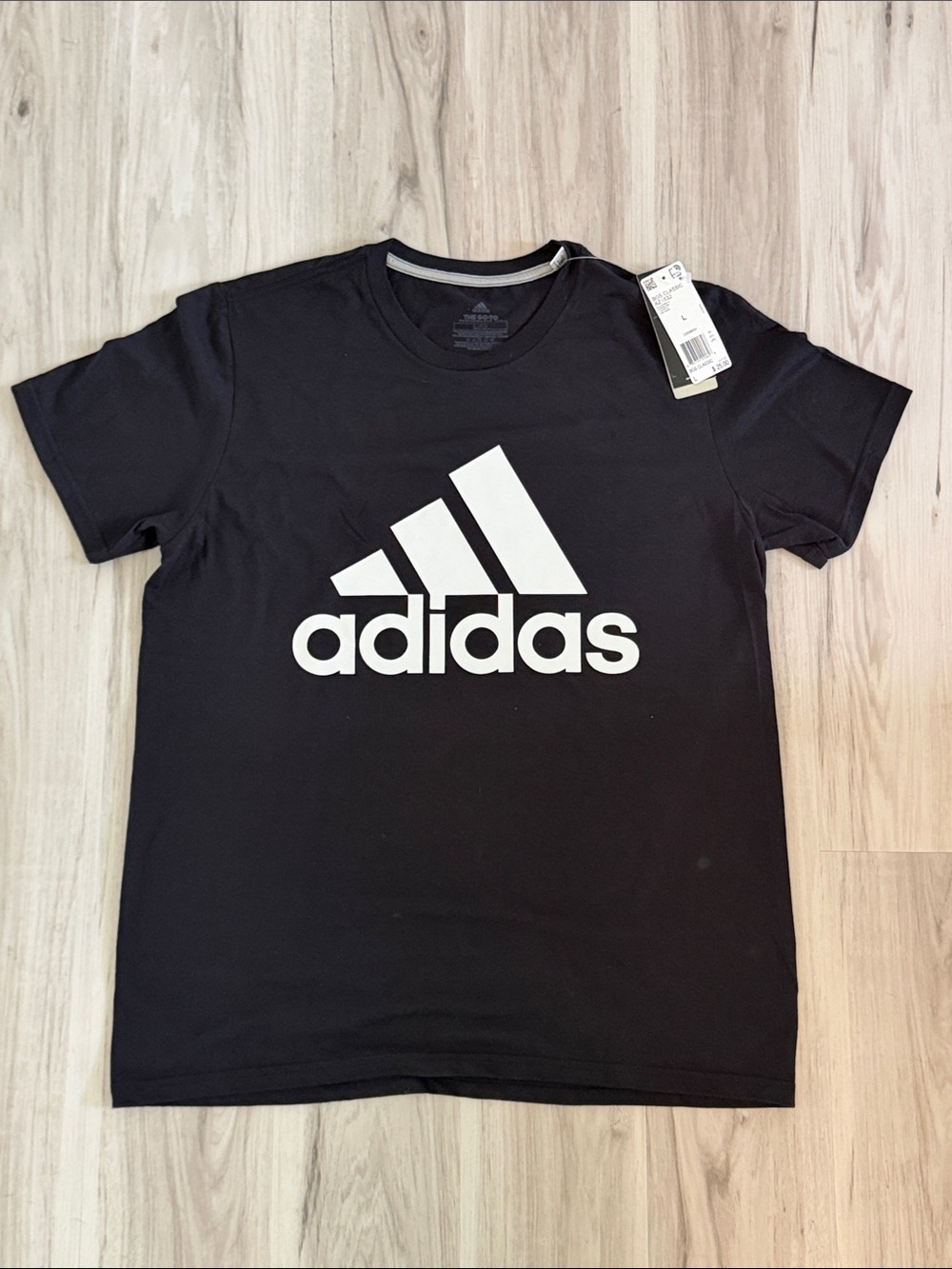 NWT ADIDAS  Black T-Shirt with White Logo mens sz LRG